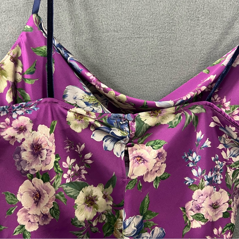 Zara Satin Silky Cowl Neck Blouse Camisole Floral Purple Bloomcore Lg Y2K Style - Picture 9 of 9